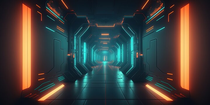 a neon-lit, high-tech, sci-fi passageway Generative AI