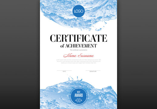 Modern certificate template with abstract water borders style