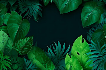 Collection of Green Tropical leaves Foliage plant in color with space in Green Background. - simple, versatile, background, surface, material, pattern, digital, design.