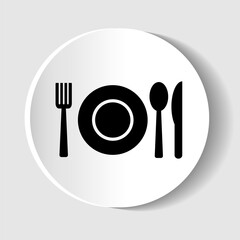 Plate, fork and spoon icon - restaurant sign. Vector illustration