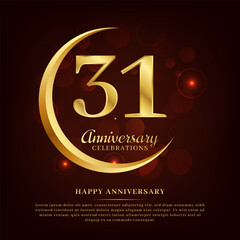 31 years anniversary with golden moon and red shiny background added with text for congratulations words