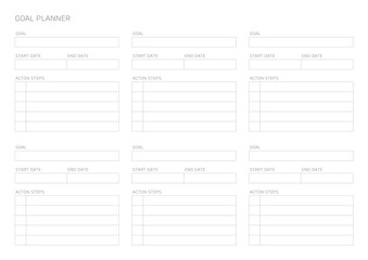 This goal plan template with a simple and minimal style. Note, scheduler, diary, calendar planner document template illustration.