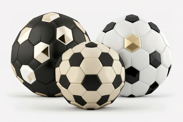 Soccer balls, gold and white black color set.