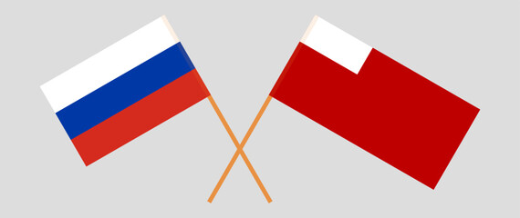 Crossed flags of Russia and Abu Dhabi. Official colors. Correct proportion