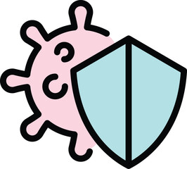 Covid shield protection icon. Outline Covid shield protection vector icon for web design isolated on white background color flat