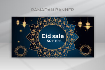 Eid-al-fitr Super Sale Offer Background Islamic Festival Celebration Social Media Banner, Mega Web Banner Promotion Design Template for Business, Discount Post Design Template