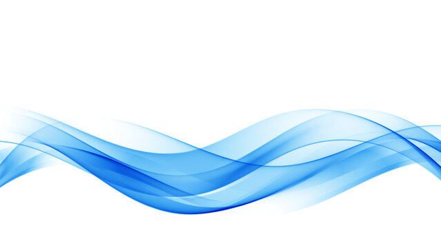 Abstract, smooth, transparent, blue, wave design element. Blue wave. Wave of blue movement curve of a smoky flow.