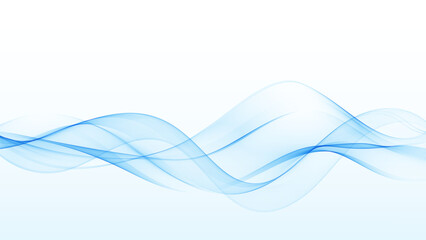 Abstract, smooth, transparent, blue, wave design element. Blue wave. Wave of blue movement curve of a smoky flow.