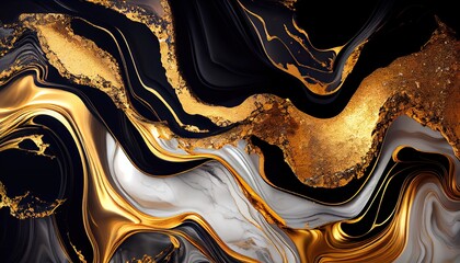 Abstract wavy blue marble background with golden. Generative Ai