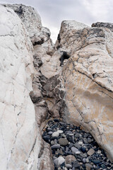 Beautiful seascape with white rock formation on cloudy day. Beautiful landscape. Natural background.