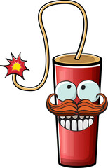 Obraz premium Cartoon burning dynamite characters isolated on white background. Funky red dynamite character with eyes and mouth. Vector bomb clip art, emoji, label and sticker