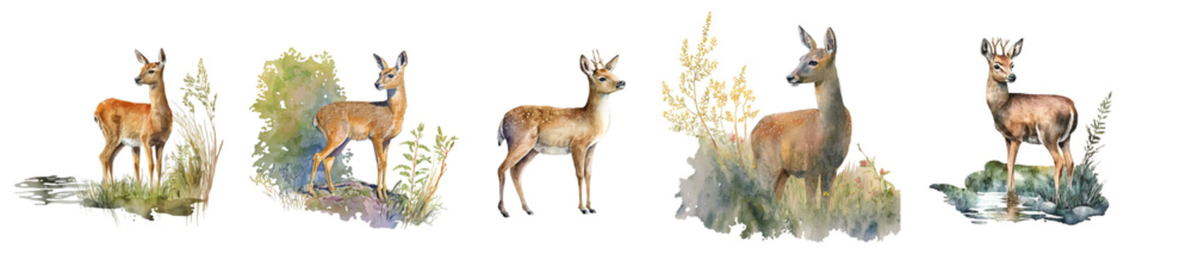 Roe deer in nature. African savannah animals created with Generative AI technology.