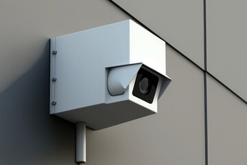 Fototapeta na wymiar Close up of security camera on modern building wall AI generated