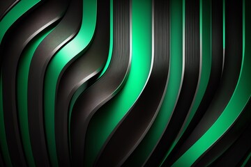 Abstract black and emerald 3D background with stripes made with Generative AI