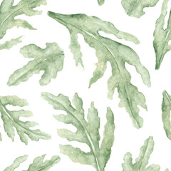 Tender Green Seamless Watercolor Pattern of Poppy Leaves. Hand-Drawn Botanical Illustration  for Wallpaper, Banner, Textile, Postcard or Wrapping Paper