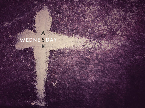 Lent Season, Holy Week, Ash Wednesday, Palm Sunday and Good Friday concepts. Ash Wednesday words text with purple vintage background.

