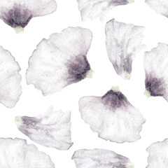 Tender Watercolor White Poppy Petals Floral Seamless Pattern. Hand-Drawn Botanical Illustration with Spring Vibes for Wallpaper, Banner, Textile, Postcard or Wrapping Paper