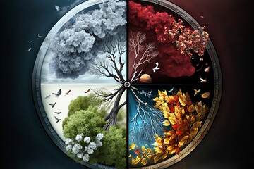 Four seasons in a clock made with Generative AI
