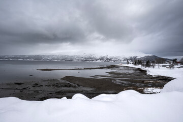 landscape nature snowy day in tromso, norway