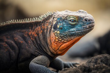 Fototapeta premium A Galapagos Marine Iguana in person. Generative AI