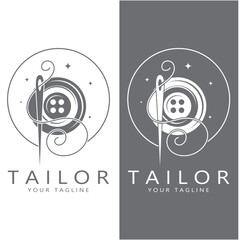 Fototapeta premium tailor logo icon illustration template combination of buttons for clothes, thread and sewing machine, for clothing product design, convection companies, fashion in vector form
