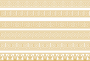 Set of vector seamless greek classic ornament. Pattern for a border and a frame. Ancient Greece and the Roman Empire. Endless golden meander..