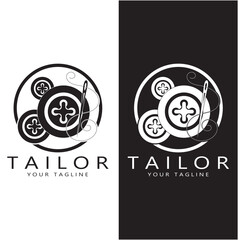 tailor logo icon illustration template combination of buttons for clothes, thread and sewing machine, for clothing product design, convection companies, fashion in vector form