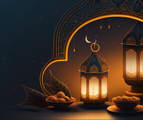 A drawing of lanterns with the date ramadan on it. Generative AI