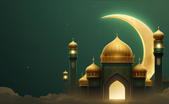 A mosque with a crescent moon and a crescent moon. Generative AI