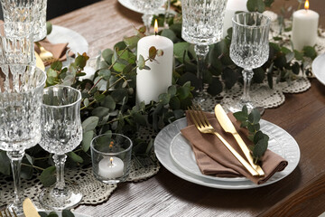 Stylish elegant table setting for festive dinner