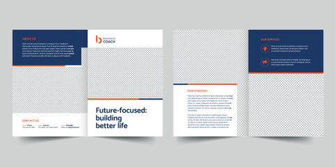 Fototapeta na wymiar Business Coach bifold brochure template. A clean, modern, and high-quality design bifold brochure vector design. Editable and customize template brochure