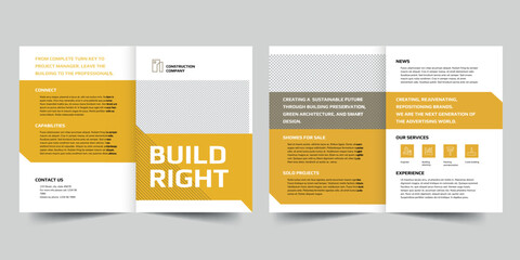  Construction Company bifold brochure template. A clean, modern, and high-quality design bifold brochure vector design. Editable and customize template brochure