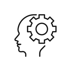 Processing ideas. Human head with gear line icon isolated on white background. Vector illustration