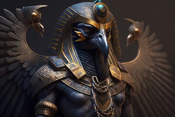Egyptian deity Horus. Generative AI - obrazy, fototapety, plakaty