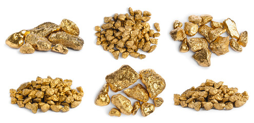 Set with gold nuggets on white background