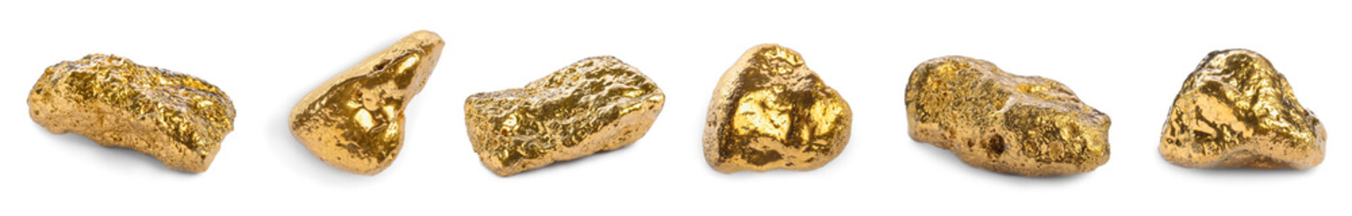 Set with gold nuggets on white background