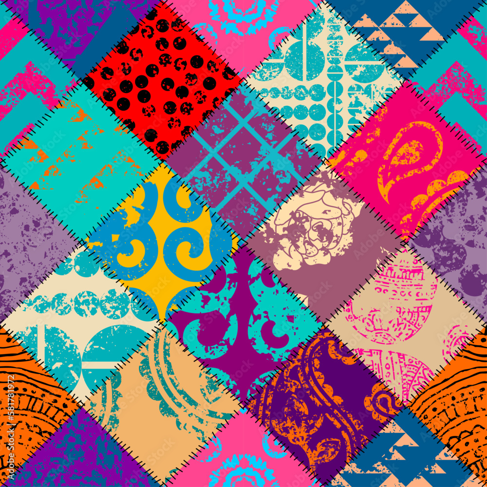 Aufkleber geometric abstract pattern. intersection patchwork plaid style