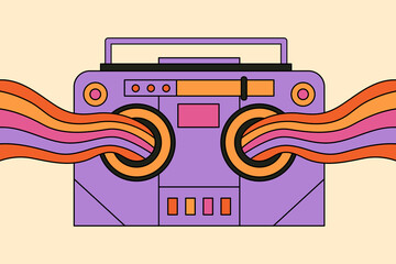 Abstract psychedelic radio waves illustration in 70s and 80s style. Trippy art. Vintage hippie drawing. Groovy vector graphic.