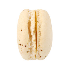 Vertical white macaron (macaroon) white chocolate and almond flavor, isolated on transparent background.