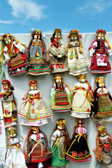 Traditional Ukrainian home-made rag dolls (motankas) in Pirogovo folk fair, Kiev, Ukraine - 581783773