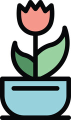 Tulip pot icon. Outline Tulip pot vector icon for web design isolated on white background color flat