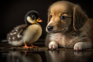 puppy and duckling. Generative AI