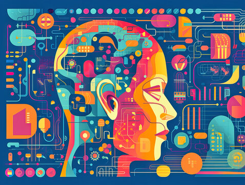 A gender neutral demonstration background of artificial intelligence, natural language processing, Illiustration, Generative AI