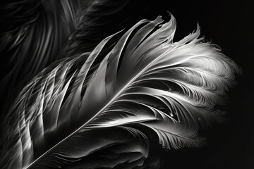 BW abstract art of a bird feather. Generative AI