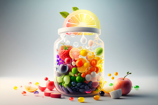 Frutas y verduras saludables. Smoothie sin licuar, alimentaci&oacute;n sana y saludable para consumo individual. Generado por Ia