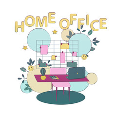 Vector illustration of the work room furniture. Freelance concept, home office. Concept for any telework illustration, without people
