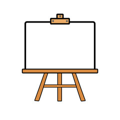 Paint Desk with white canvas Isolated On white background. Wooden Easel illustration with Empty Blank Canvas