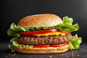Meat hamburger on black background. Ai generated