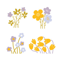 Set of flower bouquets isolated on white background, flat style vector illustration.