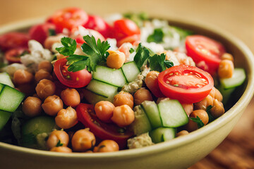 Tasty chickpea salad in a bowl created with Generative AI technology